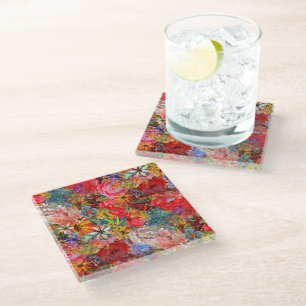 Dessous-de-verre En Verre Beau motif floral Abstrait coloré brillant