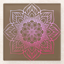 Dessous-de-verre En Verre Beau rose Brown Boho Mandala
