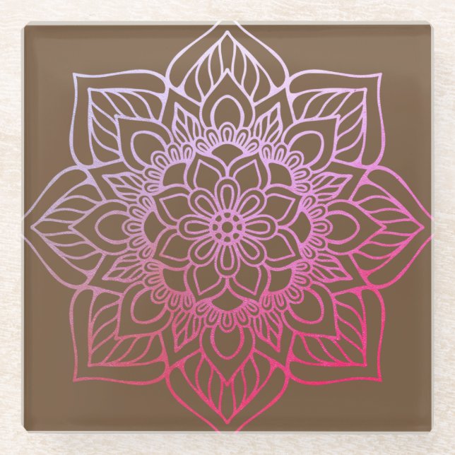 Dessous-de-verre En Verre Beau rose Brown Boho Mandala (Devant)