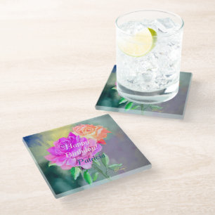 Dessous-de-verre En Verre Beaux roses peints à la main pour une occasion spé
