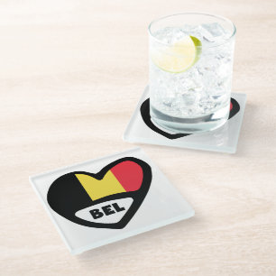 Dessous-de-verre En Verre Belgique Code Pays Drapeau Coeur BEL