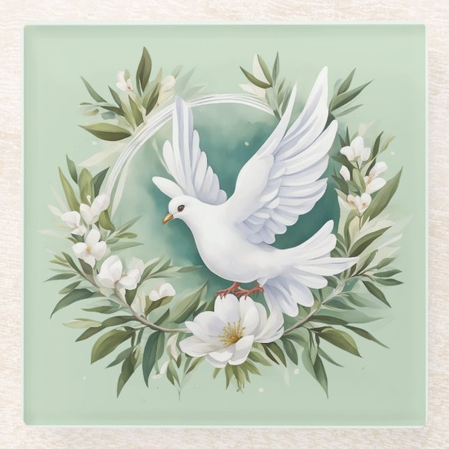 Dessous-de-verre En Verre Belle colombe blanche (Devant)