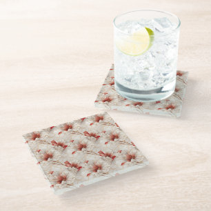 Dessous-de-verre En Verre Belle Flore Rouge Blanc