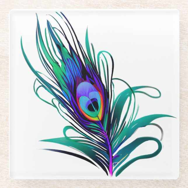 Dessous-de-verre En Verre Belle plume de paon (Devant)