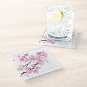 Dessous-de-verre En Verre Belles fleurs de cerisiers roses
