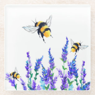 Dessous-de-verre En Verre Belles fleurs de printemps et les abeilles volent 