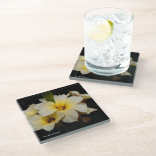 Dessous-de-verre En Verre Belles fleurs satinées sur noir