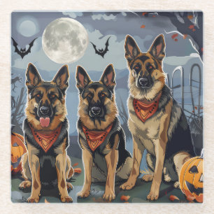 Dessous-de-verre En Verre Berger allemand Halloween Éffrayant