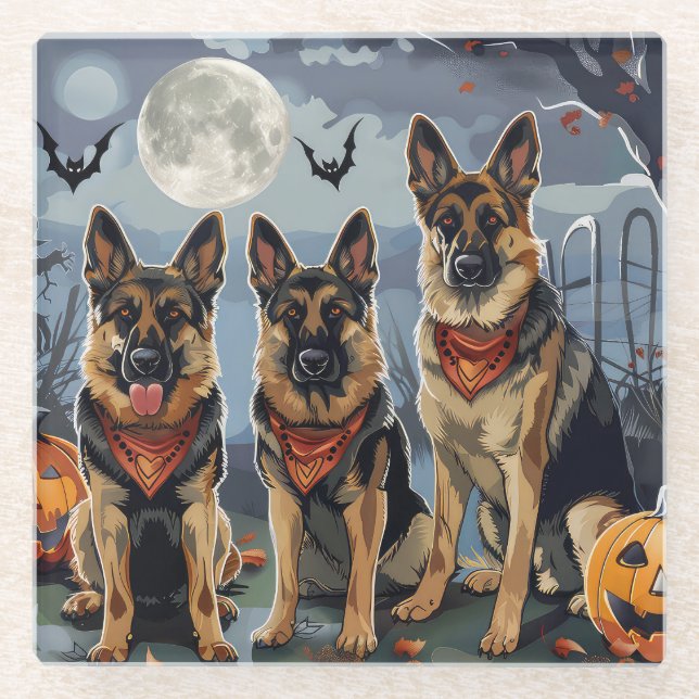 Dessous-de-verre En Verre Berger allemand Halloween Éffrayant (Devant)