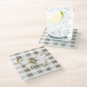 Dessous-de-verre En Verre Beurre Crème Plaid