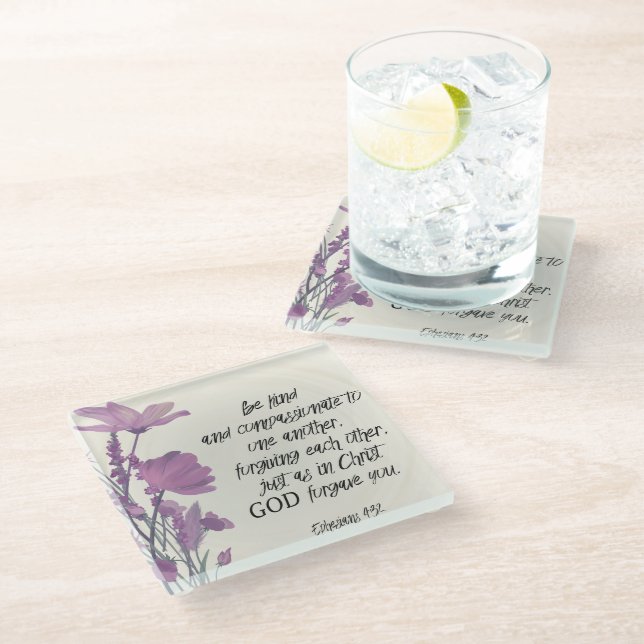 Dessous-de-verre En Verre Bible verse Floral (Incliné)
