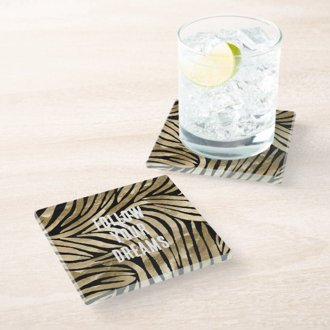 Dessous-de-verre En Verre Black et Gold Glam Zebra (Incliné)