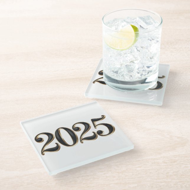 Dessous-de-verre En Verre Black Faux Gold Foil 2025 Année Dessous de verre e (Incliné)