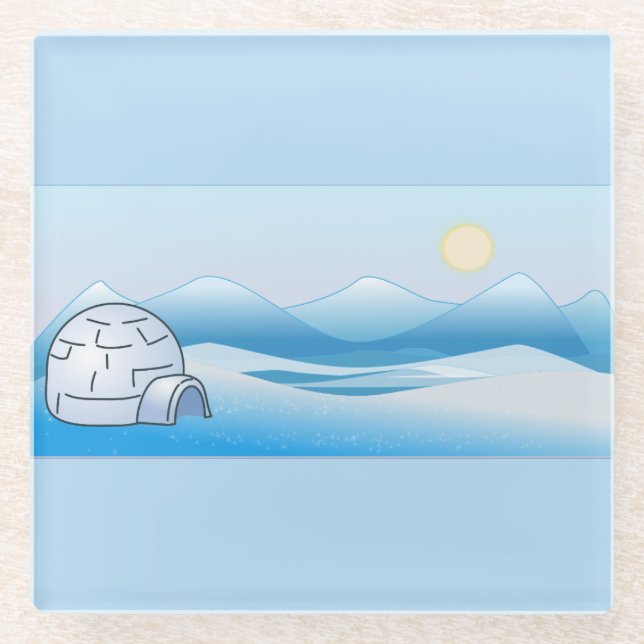 Dessous-de-verre En Verre Bleu de l'Igloo arctique (Devant)