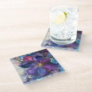 Dessous-de-verre En Verre Bleu et Violet Tachés