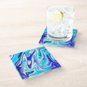 Dessous-de-verre En Verre Bleu fondu   Marble Fluid Art