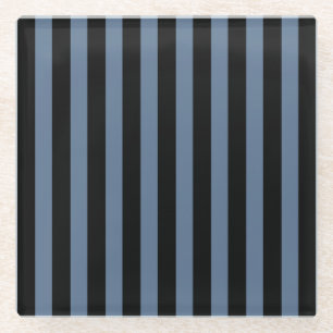 Dessous-de-verre En Verre Bleu gris et noir rayures