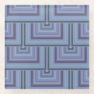 Dessous-de-verre En Verre Bleu gris rayures carré motif