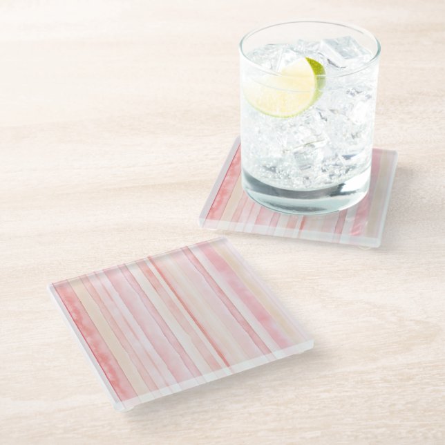 Dessous-de-verre En Verre Bleu rose rayures crème (Incliné)