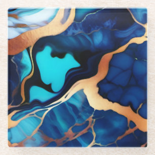 Dessous-de-verre En Verre Bleu tendance en or faux marbre