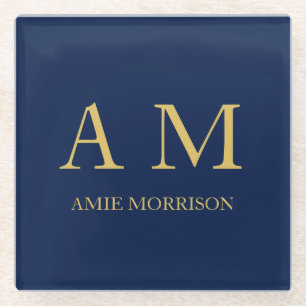 Dessous-de-verre En Verre Blue Gold Colours Professionnel Lettres initiales 