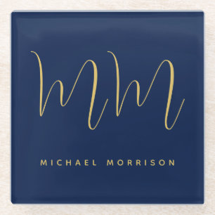 Dessous-de-verre En Verre Blue Gold Colours Professionnel Lettres initiales 