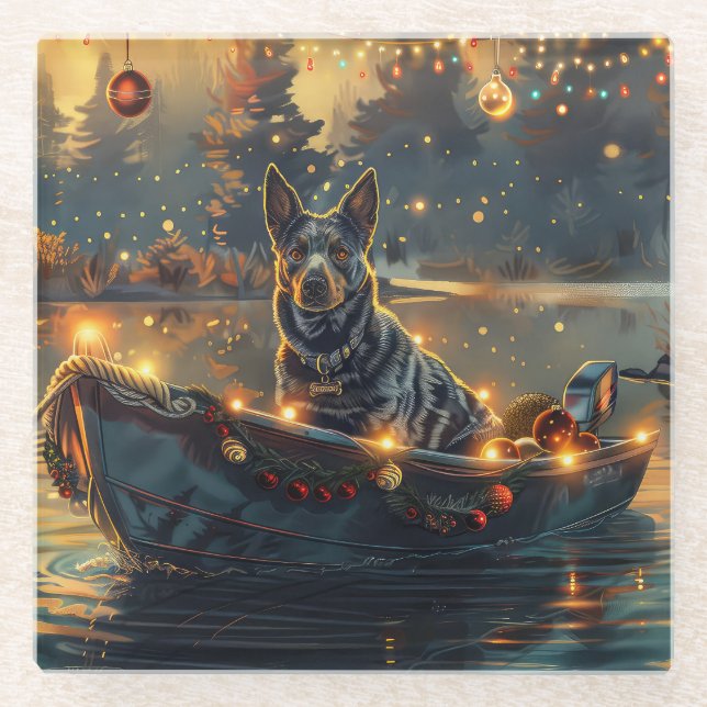 Dessous-de-verre En Verre Blue Heeler Noël Festive Voyage (Devant)