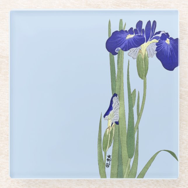 Dessous-de-verre En Verre Blue Irises par Ohara Koson (Devant)