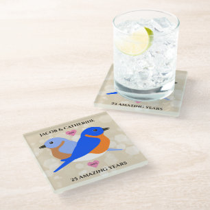 Dessous-de-verre En Verre Bluebirds Lovebirds Toute année Anniversaire