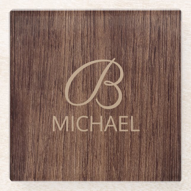 Dessous-de-verre En Verre Bois Bois Bois Bois Bois Avec Monogramme Nom Perso (Devant)