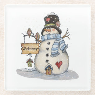 Dessous-de-verre En Verre Bonhomme de neige bienvenu