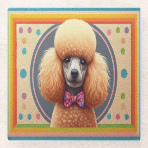 Dessous-de-verre En Verre Bordure colorée du chien de caniche réaliste et él