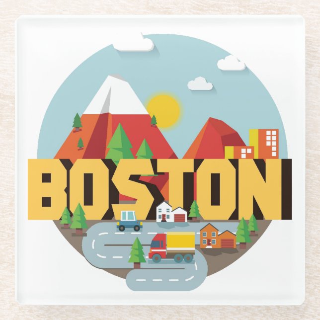 Dessous-de-verre En Verre Boston comme destination (Devant)