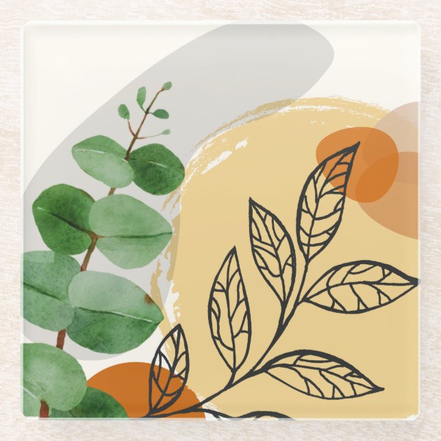 Dessous-de-verre En Verre Botanique Boho Green Orange (Devant)