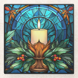 Dessous-de-verre En Verre Bougie de Noël Vitrail