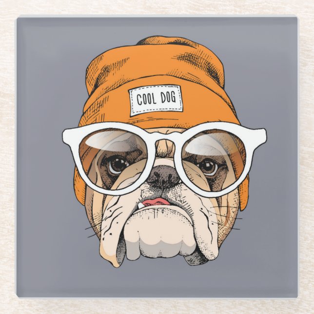 Dessous-de-verre En Verre Bouledogue frais de hippie (Devant)