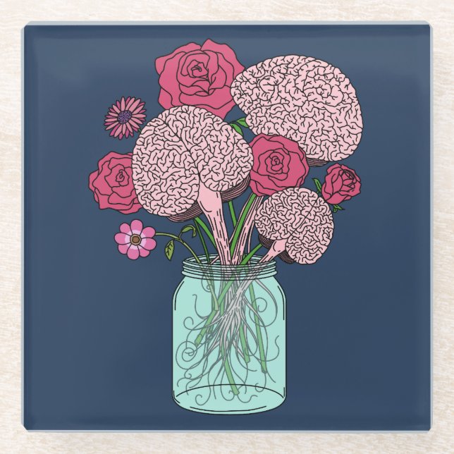 Dessous-de-verre En Verre Bouquet de fleurs cérébrales (Devant)