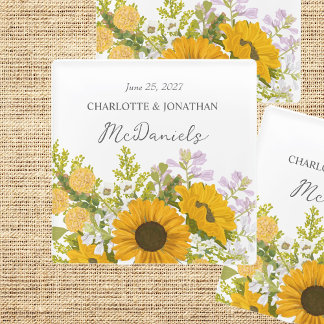 Dessous-de-verre En Verre Bouquet de tournesols modernes jaunes pour mariage