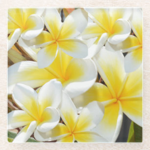 Dessous-de-verre En Verre Bouquet Frangipani jaune,