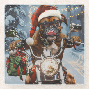 Dessous-de-verre En Verre Boxer Chien équitation Moto Noël