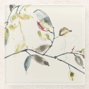 Dessous-de-verre En Verre Branche de feuille d'aquarelle