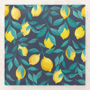 Dessous-de-verre En Verre Branches de citron : Bleu Décoratif sans joint