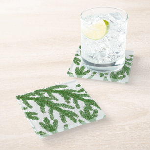 Dessous-de-verre En Verre Branches de sapin vert