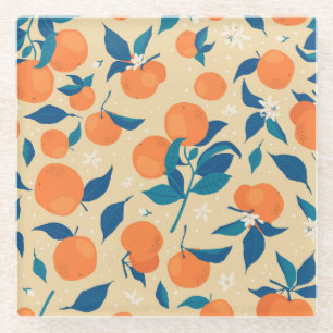 Dessous-de-verre En Verre Branches Oranges : Motif Arrière - plan beige
