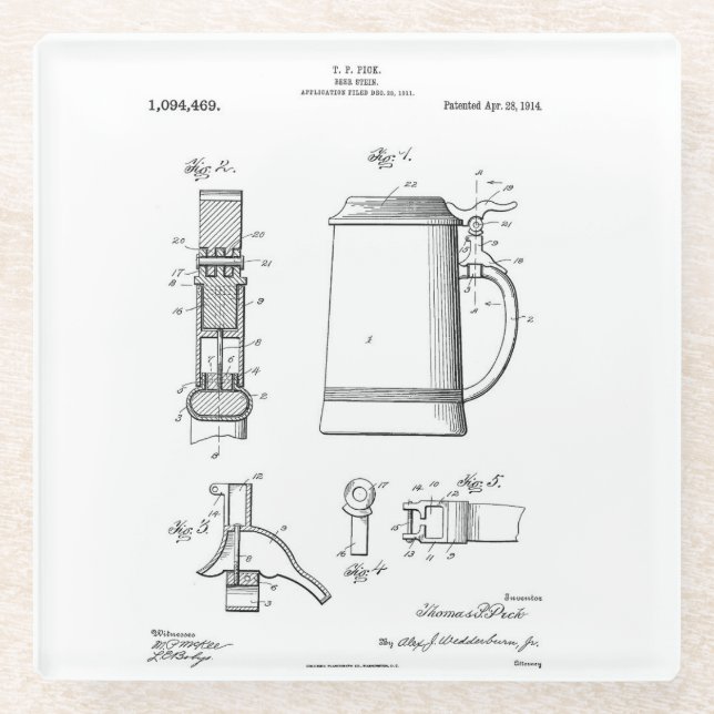 Dessous-de-verre En Verre Brevet Beer Stein (Devant)