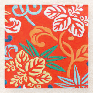 Dessous-de-verre En Verre Brocade japonaise - rouge et blanc