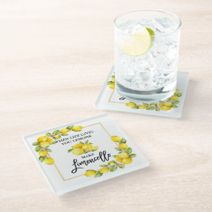 Dessous-de-verre En Verre Brosse Script Aquarelle Citrons Limoncello