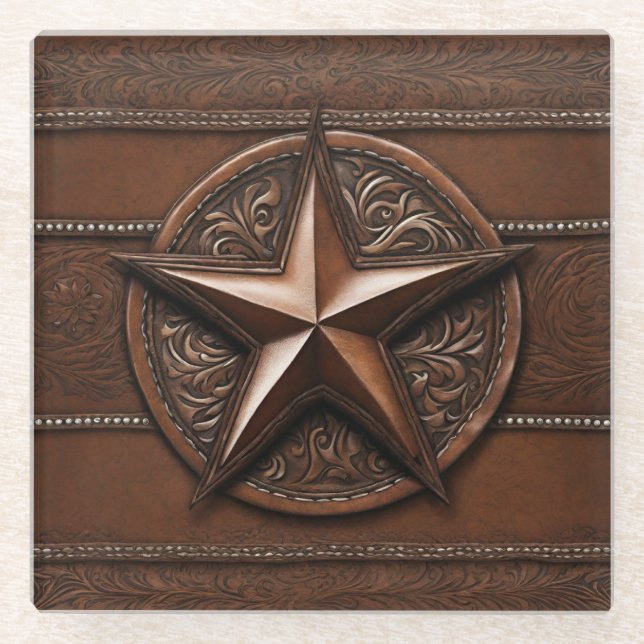 Dessous-de-verre En Verre Brown Cowboy Rustique Western Country Texas Star (Devant)