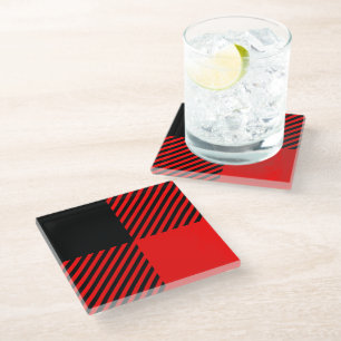 Dessous-de-verre En Verre Buffalo Check Rouge et Noir Lumberjack Plaid Decor
