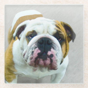 Dessous-de-verre En Verre Bulldog Painting - Joli art original chien